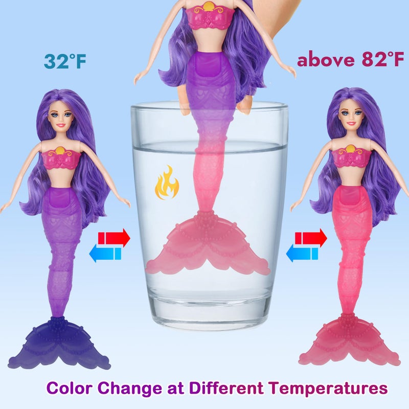 BETTINA Color Change Mermaid Doll Playset, Mermaid Princess Doll with Color-Changing Tail, Mermaid Toys with Seahorse & Accessories, Purple Hair - Image 2